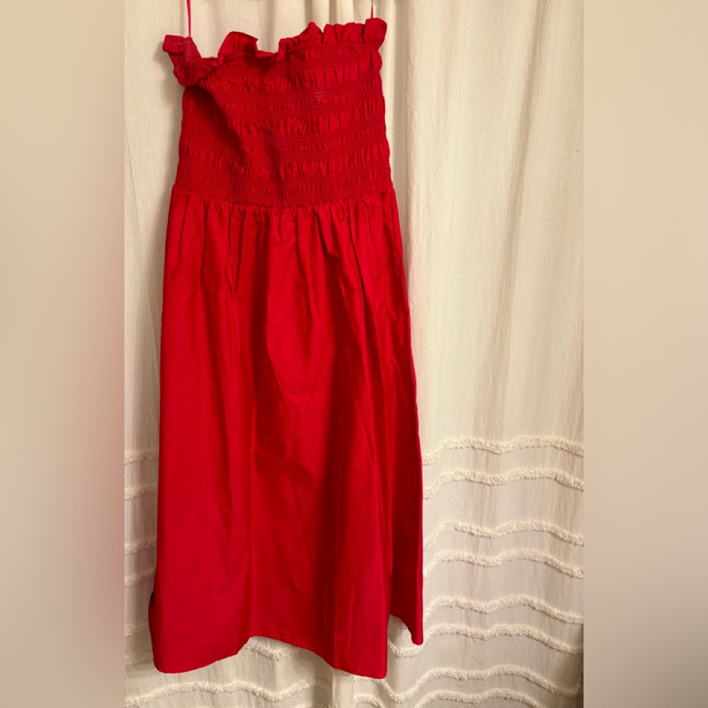 Red summer strapless dress